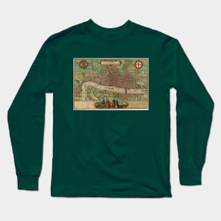 Antique Map of London, England by Georg Braun and Frans Hogenberg,  1582 Long Sleeve T-Shirt